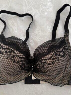 Black lace balconette bra